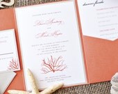 Coral Beach Destination Wedding Invitation Suite, Package 2 Sample Listing