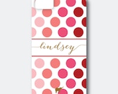 iPhone 5 or 4/4S Case - Ombre Polka Dot Design in Shades of Pink, Customized with your Name