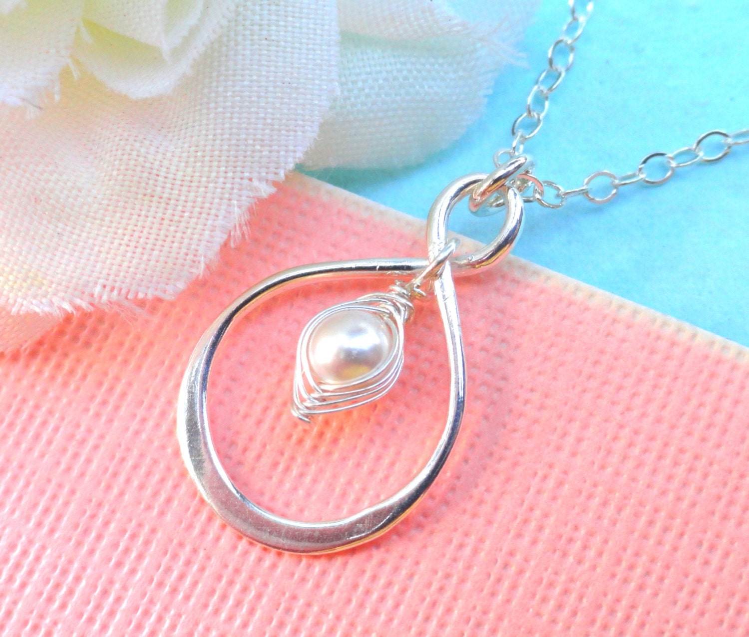 Sterling Silver Infinity Peapod Necklace ( Choose Your Color Pearl)  Mother Gift, Mother Of The Bride Or Groom  Bridesmaid