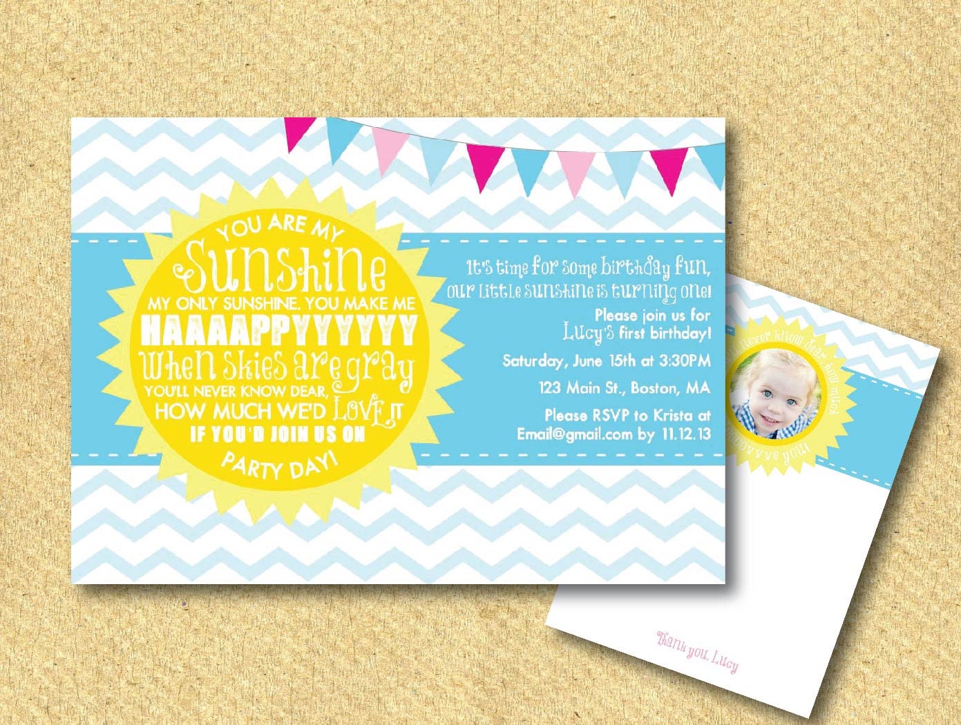 you are my sunshine birthday invitation and matching thank you DIY printable