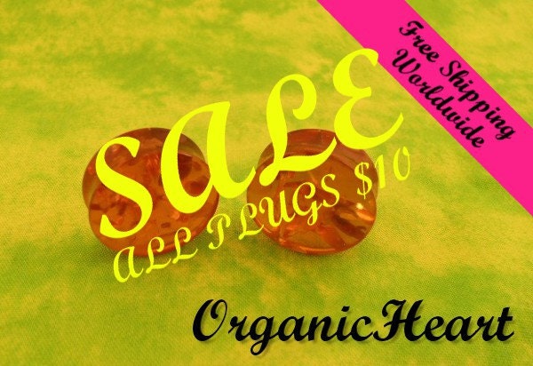 10 DOLLAR SALE Amber Ear Plugs 00g (9.5mm) Organic Handmade Hand Carved Stone Body Jewelry Piercing Earrings 00 Gauge