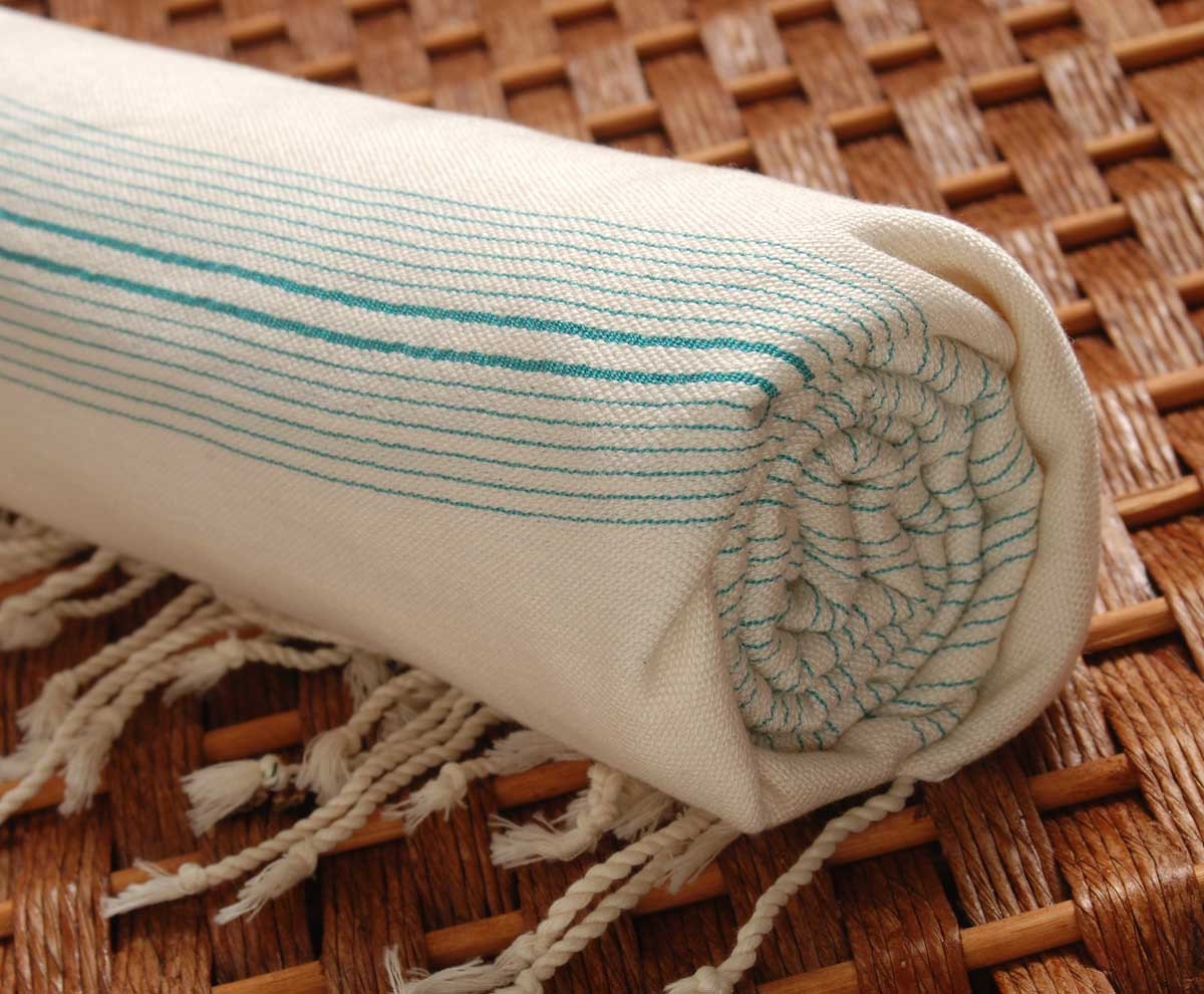 Personalized Hand Woven Eco-Friendly Turquoise HERBAL SILK and BAMBOO Peshtemal Towel for Bath & Beach - Monogrammed with Embroidery
