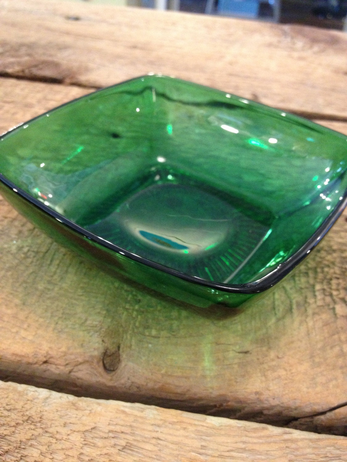 Vintage Green Glass Square Bowl