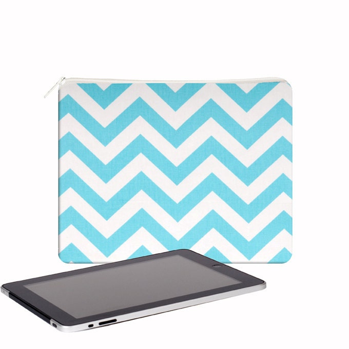 iPad Sleeve,  iPad Cover,  iPad Case, iPad 4 3 2 1, Zippered, Padded, 2 Pockets,  Chevron, Turquoise