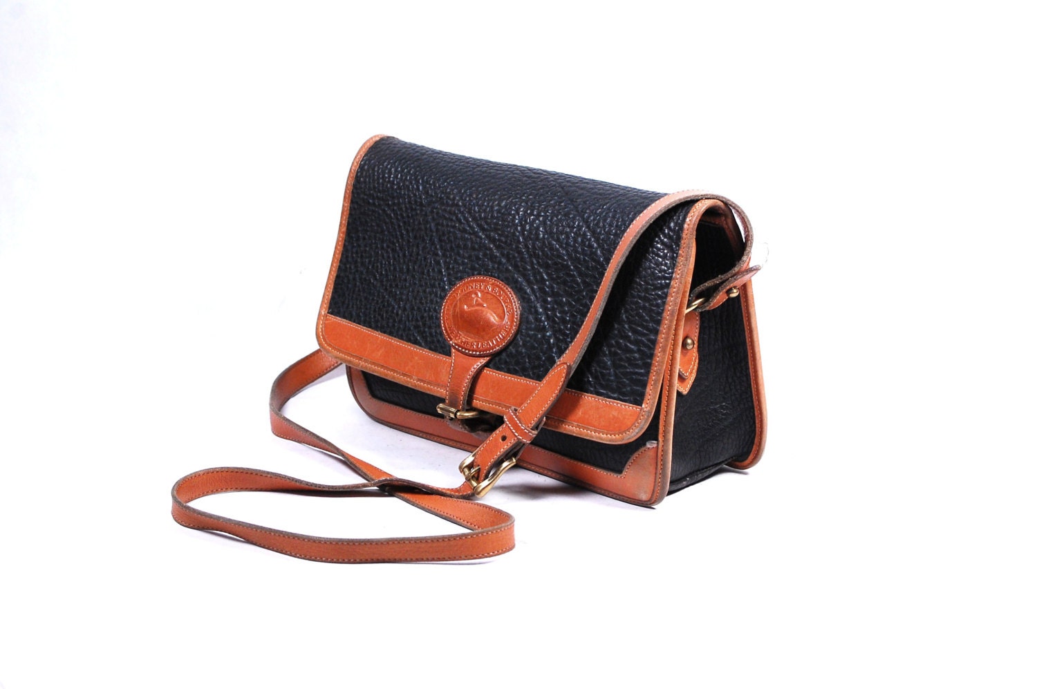 Vintage 1980s Dooney and Bourke All-Weather-Leather Arrowhead Essex Handbag Purse Crossbody Flap