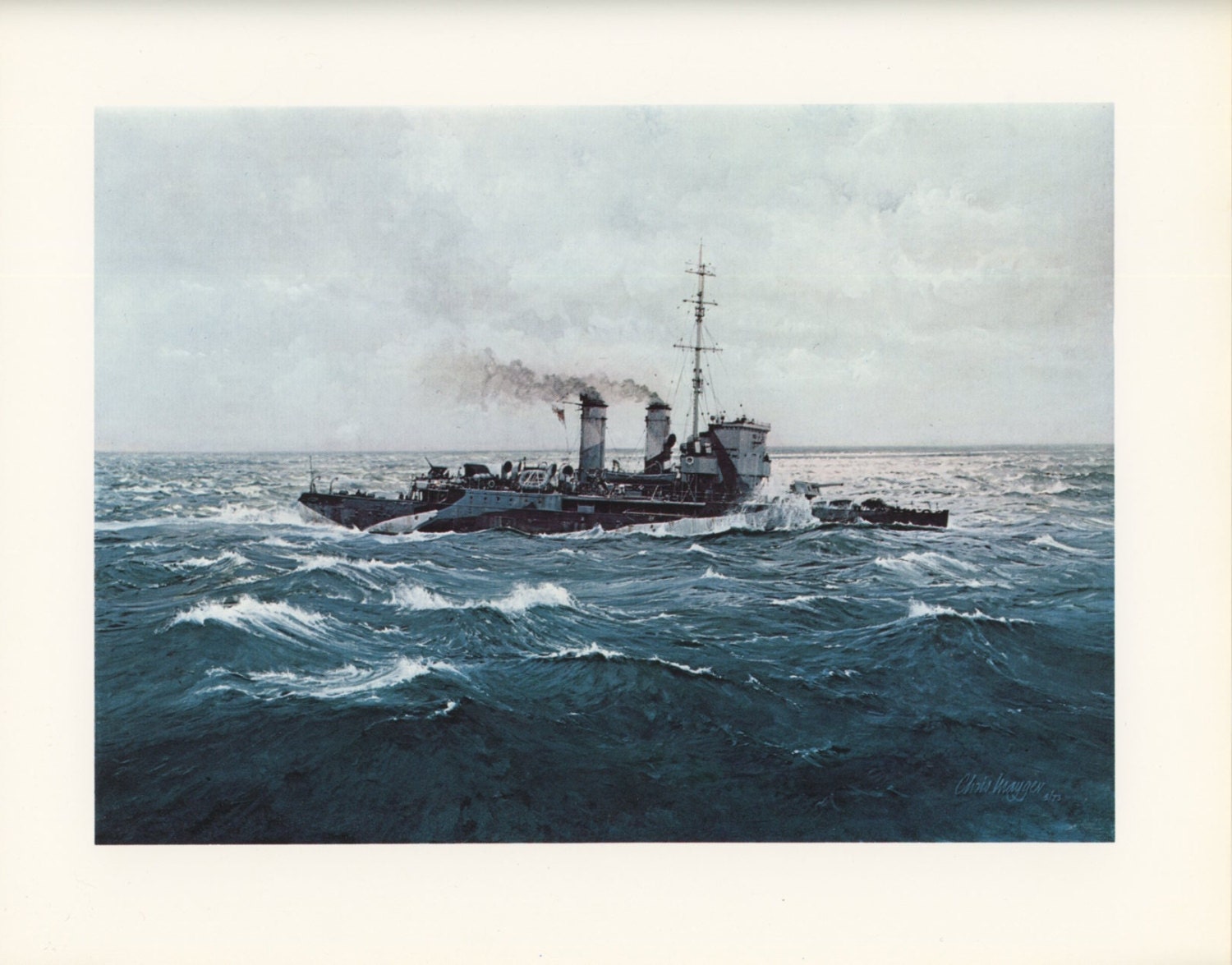 H. M. S. Rosemary, Marine Painting, Chris Mayger, Antique Print, USA, 1976
