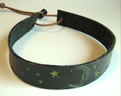 Moon and Stars Leather Headband Green SCA Fantasy Headband Medieval Crown Barbarian Headband