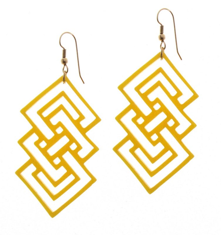 Baronyka Yellow Geometric Earrings  (Acrylic Laser Cut Earrings)