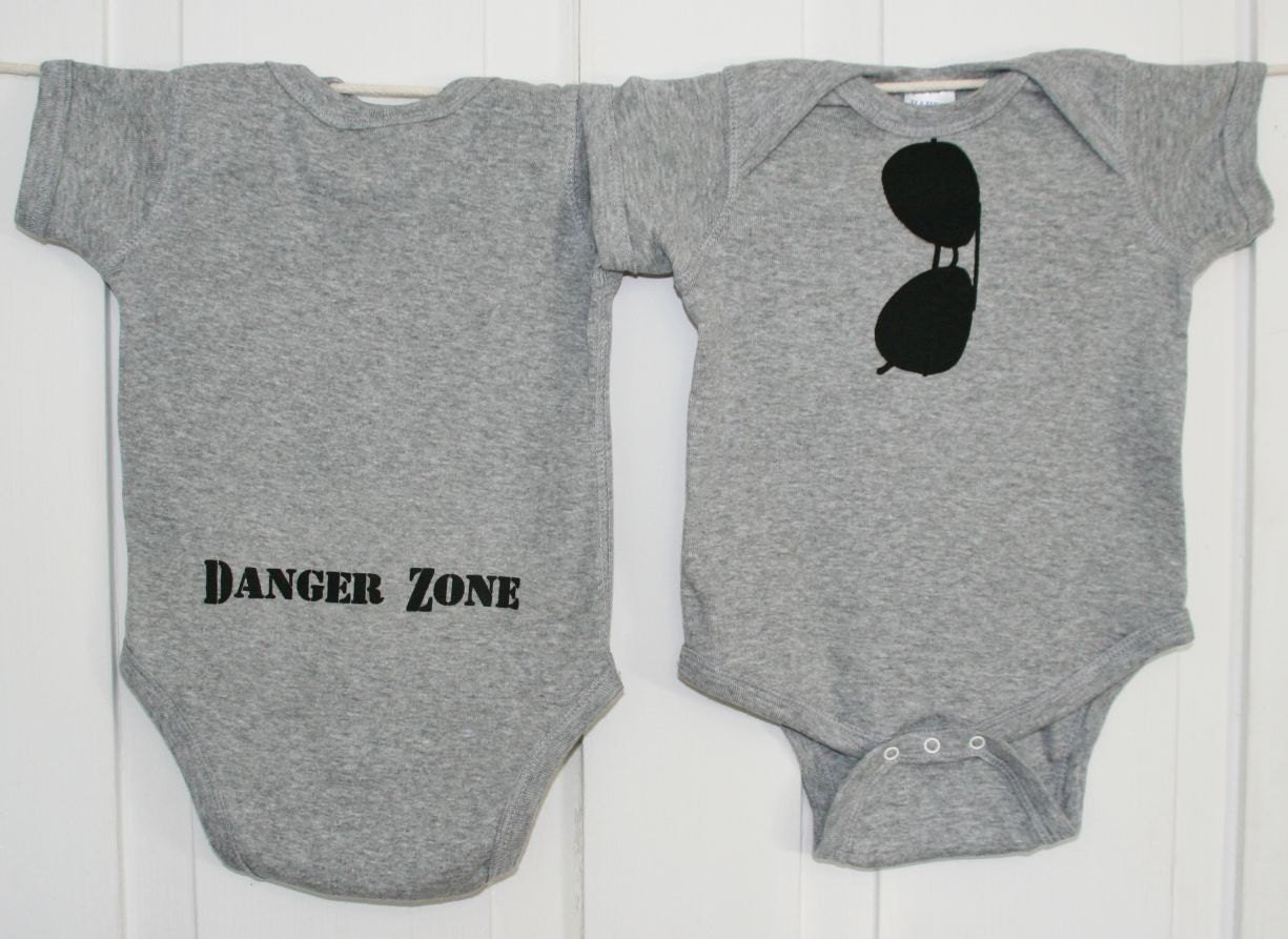 THE ORIGINAL Aviator Sunglasses Onesie in Heather Grey with Danger Zone on the Butt