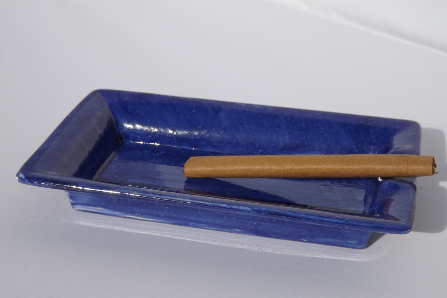 Ceramic Handmade Cigar Ashtray Deep Blue with tiny white speckles