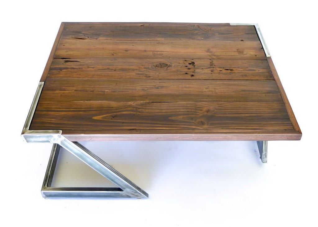 Reynolds Coffee Table rustic reclaimed barn wooden table with welded metal legs handmade