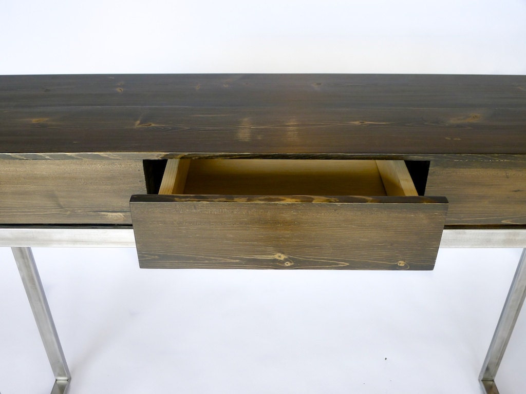 Han Console Table with drawer / Stained reclaimed wood with welded steel frame / welded metal legs