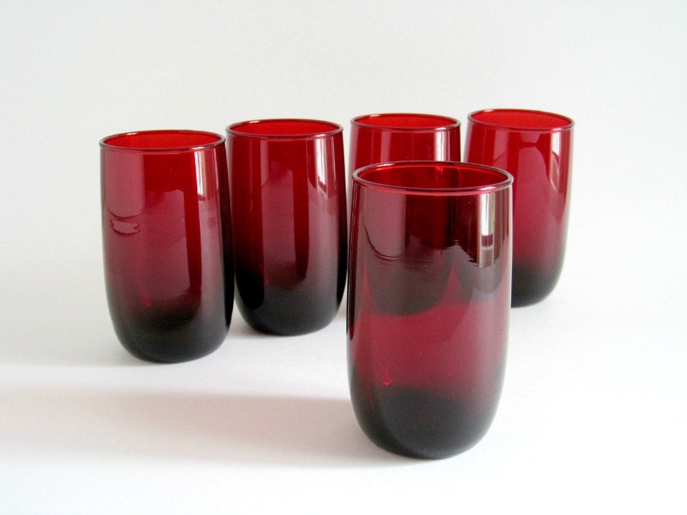 Vintage Royal Ruby Flat Tumblers - Roly Poly Set of 5