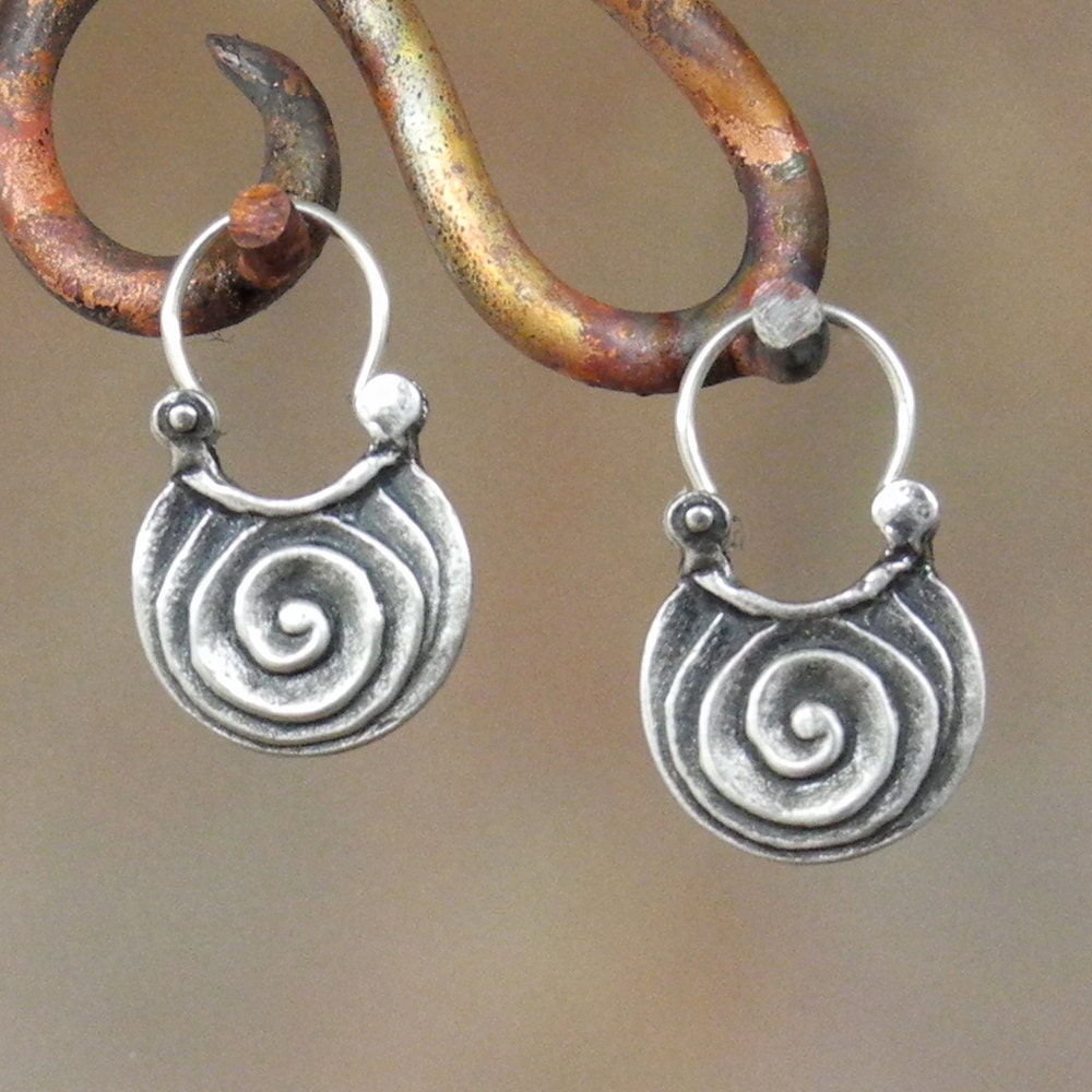 Scroll Earrings -sterling silver hoop earrings - spiral