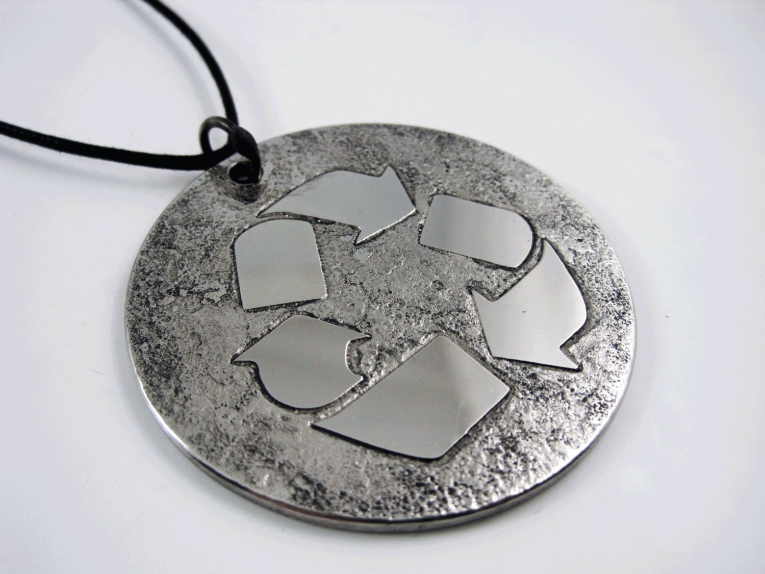 Recycle Symbol Pendant - Etched Stainless Steel - Handmade