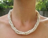 Twisted Pearl and Rhinestone Statement Necklace, Bridal Jewelry, Bridesmaid Accessory, Wedding Jewelry, Mother of the Bride
