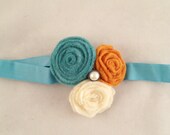 Felt Rosette Headband, Teal Mustard Cream, Felt Flowers