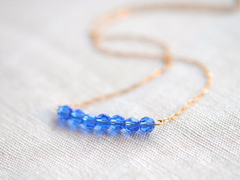 Crystal Horizon - Sapphire Swarovski Crystal Bar Gold Necklace - everyday jewelry gift ideas