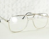 80s Glasses 1980s Aviator Eyeglasses Men's Silver Wire Rim Double Bridge Square Two Tone Finish NOS Large Size 58/18 Otego Optical Frame
