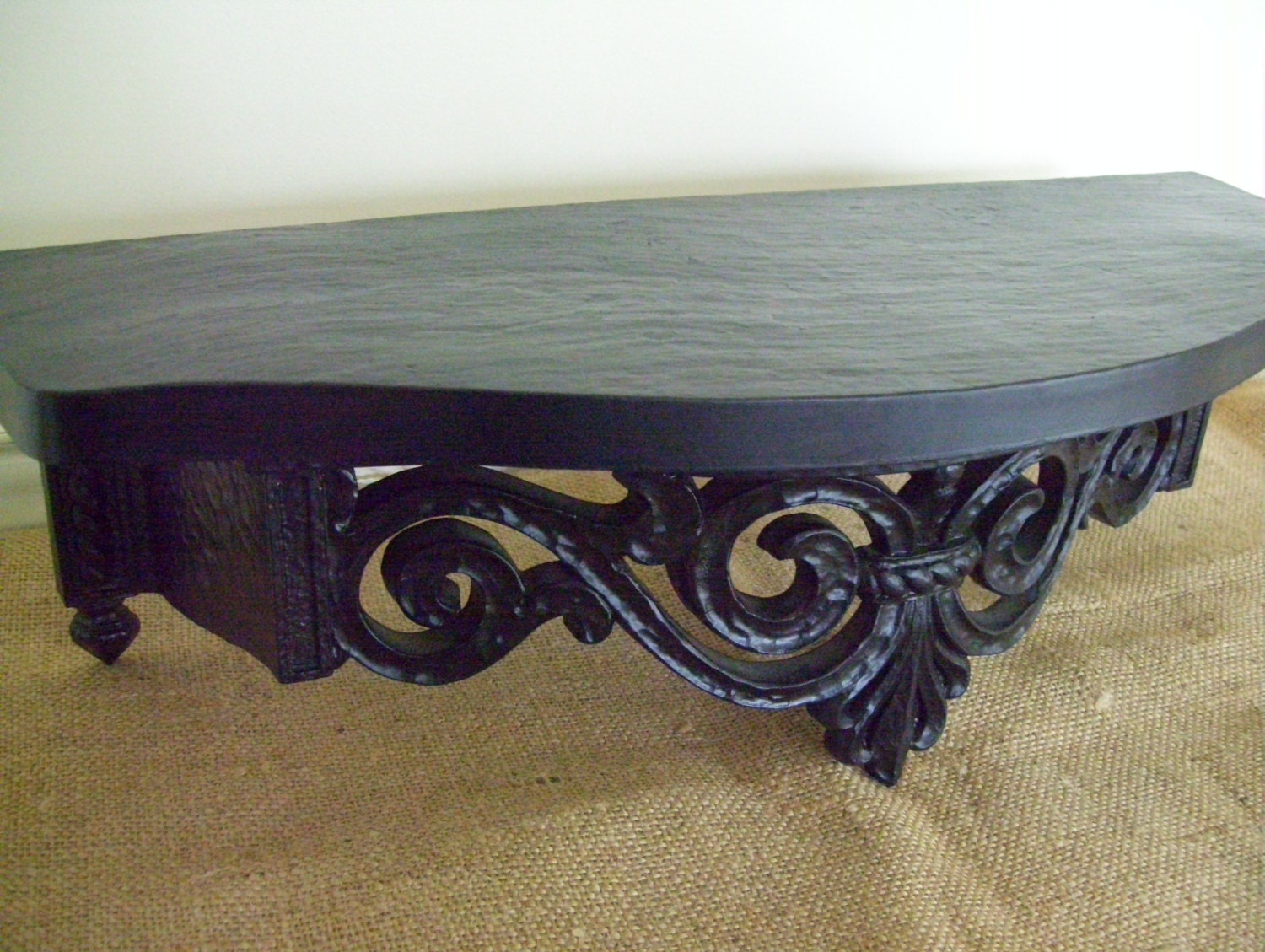 Vintage Syroco Shelf Classic Black - Ornate Wall Shelf