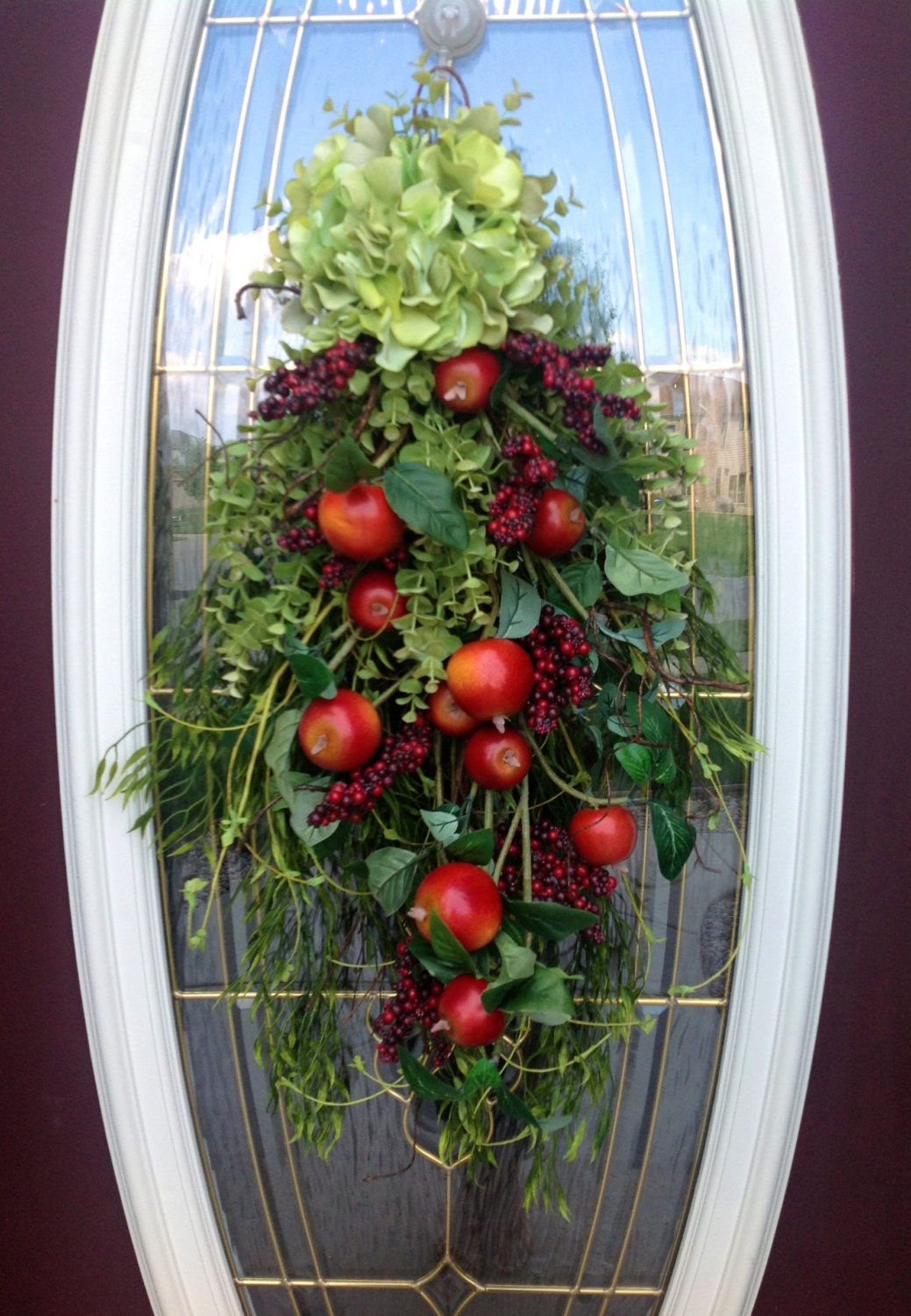 Spring Wreath Summer Wreath Teardrop Door Twig Swag Vertical Decor.."Apples and Berries"
