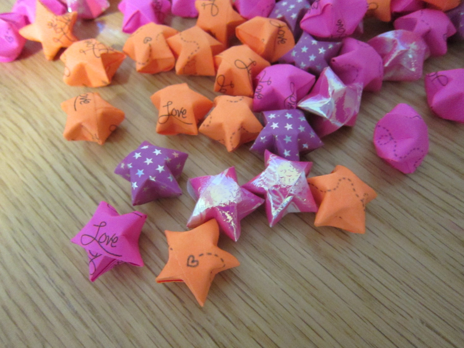120 Love Hearts Pink and Orange Origami Stars