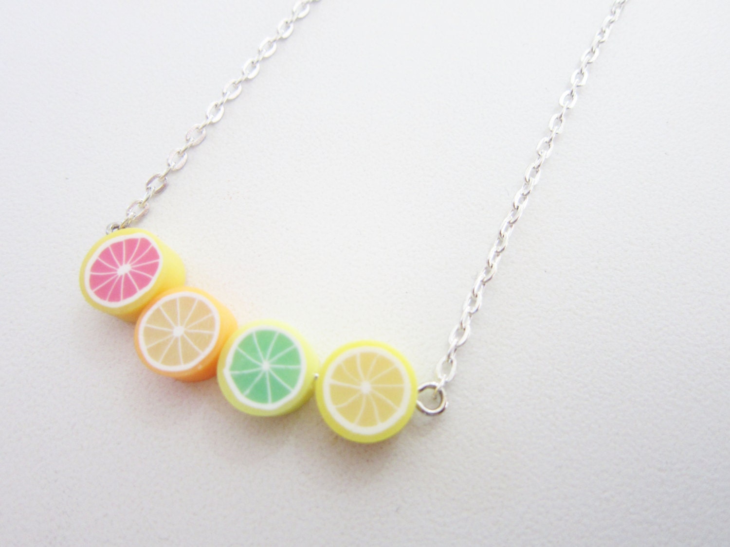 Pastel Rainbow Citrus Silver Plated Necklace