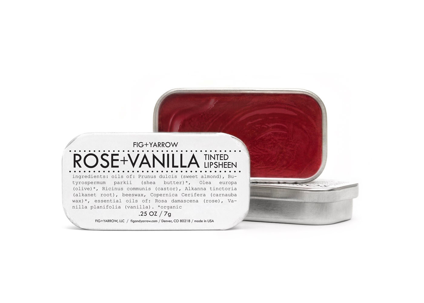 ROSE VANILLA tinted lip blush in slider tin .25 ounce - organic - apothecary