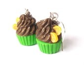 Chocolate Cupcakes Earrings Kawaii Jewelry Polymer Clay Lime Cupcakes Food Miniature Funky Jewelry