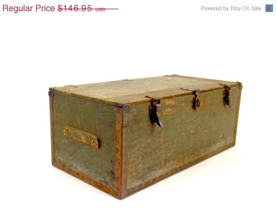 SALE Antique Trunk Vintage Chest USA Military Foot Locker WW2 1942