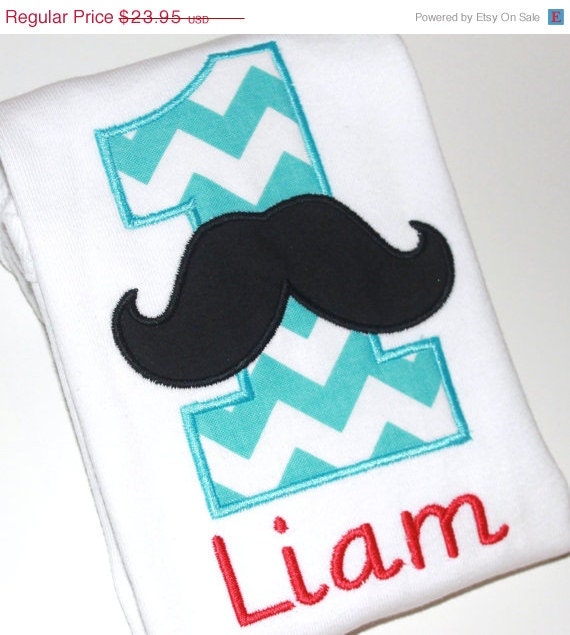 HUGE SA:E- Aqua Chevron Mustache  Personalized Birthday Shirt /Onesie, 1st birthday, 2nd birthday, 3rd birthday, 4th birthday, 5th birthday