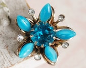 Vintage 1950s Blue and Rhinestone Starburst Brooch