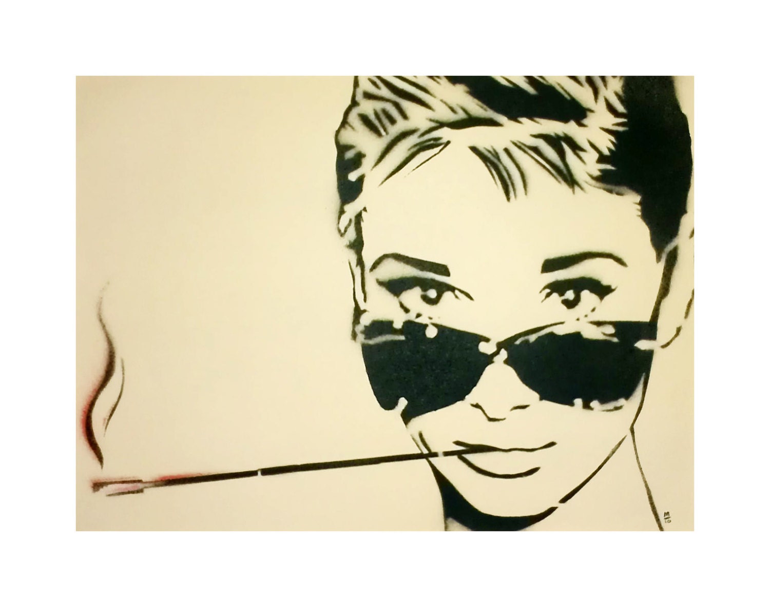 SMOKIN AUDREY SALE 17 x 21 Framed Audrey Hepburn and Her Ciggy Original Painting on Acid Free Paper Graffiti and Pop Art Inspired Portrait