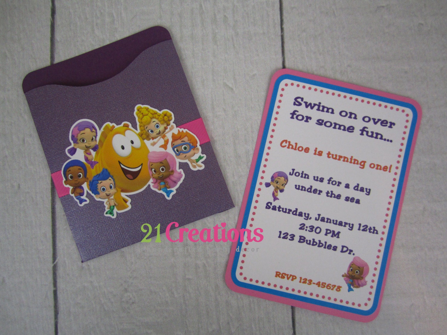 Bubble Guppies invitations - set of 8 Il_570xn