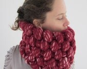 Ajsa woven, felted cowl in deep red, soft pink, white
