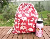 Large Drawstring Bag / Library Bag - Zoo (Raspberry Pink)