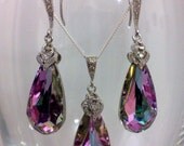 Purple Blue Bridesmaids Earrings and Teardrop Bridal Necklace, Swarovski Crystal Wedding Party Jewelry, LIGHT VITRAIL SET