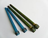 Set of 4 Green and Blue Antique Wooden Loom Rods