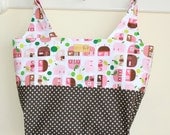 Happy Home Brown Polka Dot Canvas Reversable Market Tote Grocery Bag