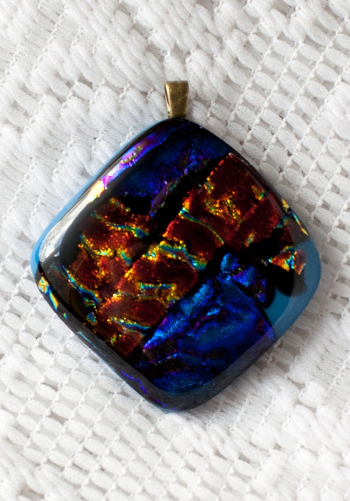 Blue/Gold Dichroic Fused Glass Pendant