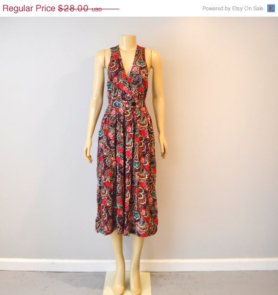 SPRING SALE Vintage Paisley Dress with Coulotte buttom size aprox small / size marked 3/4