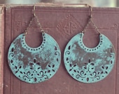 boho patina crescent earrings.