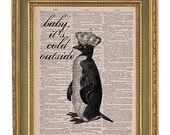 Memorial Sale Baby its Cold Outside Penguin Vintage Dictionary Print 8x10