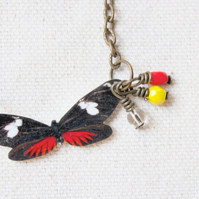 Butterfly Necklace Red, Black, Yellow and White