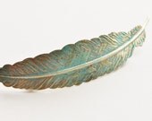 Patina Feather Barette, Large Verdigris Feather, You Chose - Barrette or Comb,Raw Brass,Hair Fascinator,Bridal,Weddings,Boho,Shabby Chic