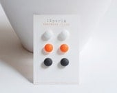 Earrings Studs set - White Orange Black buttons matte glass