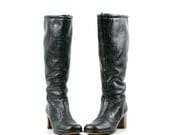 ON SALE Vintage Tall Boots Go-Go's in Black Pleather Vegan