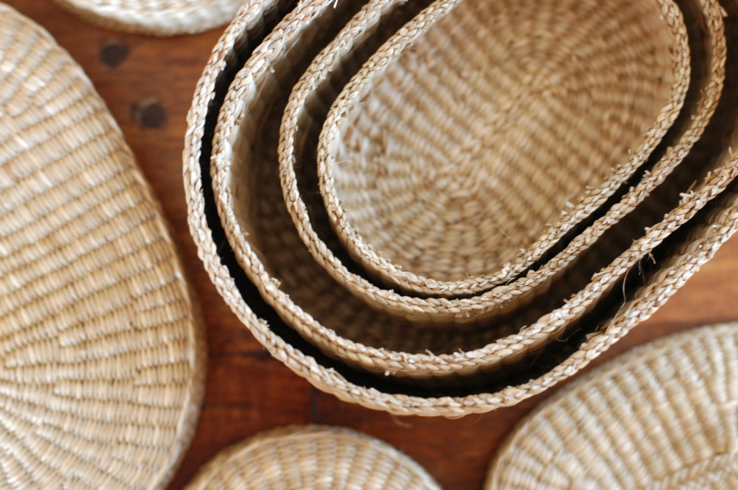 Vintage Sweetgrass Nesting Baskets, Set of 4