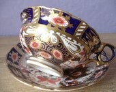 Antique Hammersley & co English imari tea cup and saucer set, vintage hand painted blue and gold tea cup, antique china tea set