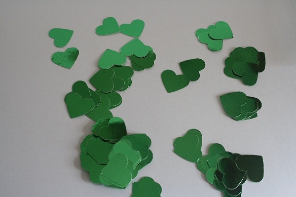 Green Hearts Wedding Confetti for party or cake tables-80 pieces made of foil paper